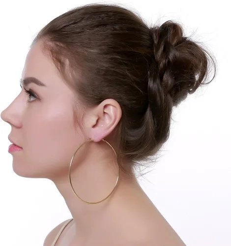Miniatura 2 de Aretes de aro chapados en oro amarillo de 14 quilates de 3.543 in para mujeres y niñas, orejas sensibles, delicados aros redondos de acero