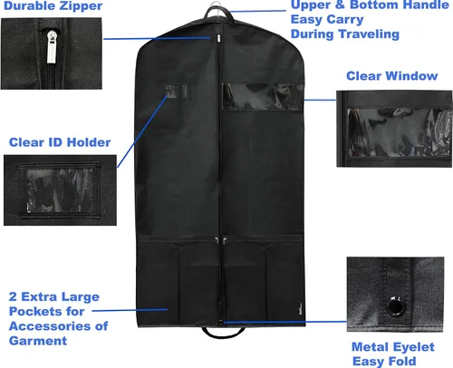 Miniatura 4 de Simple Houseware - Bolsa resistente para ropa de 43 pulgadas con bolsillo para vestidos abrigos