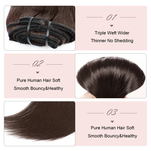 Miniatura 4 de Extensiones de cabello humano real con clip, color marrón oscuro #2, 14 pulgadas, 4.23 onzas, #2, extensiones de cabello humano virgen Remy 100% #2