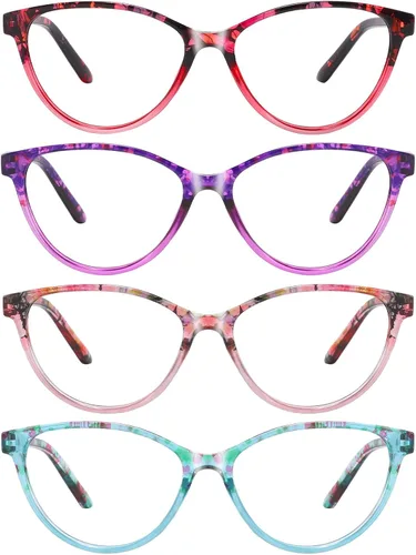 Miniatura 10 de Przene Paquete de 4 lentes de lectura con bloqueo de luz azul, lectores para mujeres y hombres con bisagra de resorte Mezcla