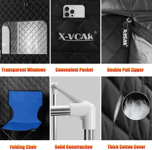 Miniatura 3 de X-Vcak Sauna para 2 personas, caja de sauna extragrande, tienda de campaña portátil para sauna de vapor con 2 vaporizadores, 2 sillas plegables, 71