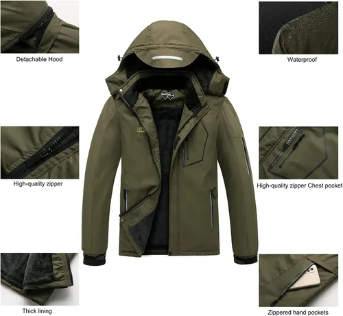 Miniatura 5 de Chaqueta impermeable de esquí de montaña para hombre, resistente al viento, abrigo cálido con capucha para invierno