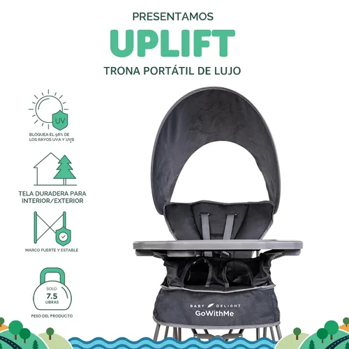 Miniatura 2 de Baby Delight Go with Me Uplift Silla alta portátil de lujo, toldo para el sol, interior y exterior, color gris