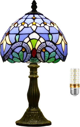 Miniatura 9 de Pequeña lámpara Tiffany Mini lámpara de mesa de vitral, lámpara de acento de mesita de noche, memoria, condolencias de 8 x 14.5 pulgadas