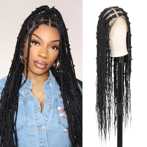 Kalyss Pelucas trenzadas de encaje completo HD de 360° para mujer, peluca trenzada sin nudos de mariposa, peluca trenzada frontal con cabello de
