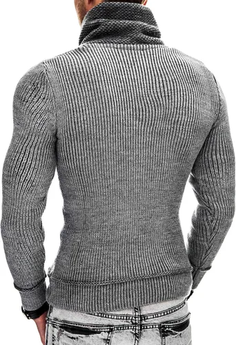 Miniatura 4 de COOFANDY Suéter de punto de cuello alto para hombre, cuello de chal, ajuste delgado, cuello alto con bolsillos