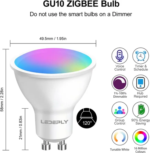 Miniatura 6 de Zigbee - Bombillas inteligentes GU10, compatibles con Hu*e*, Alexa y Google y ConBee (requiere concentrador), 5 W (50 W), bombilla LED WiFi