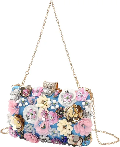 Miniatura 2 de LETODE Bolso de mano de flores para mujer, bolso de fiesta formal, bolso de hombro con correa de cadena