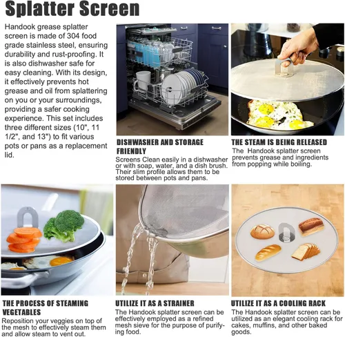 Miniatura 6 de Pantalla contra salpicaduras para cocinar, protector de salpicaduras de grasa de acero inoxidable para sartén, sin desorden de aceite de cocina, sin
