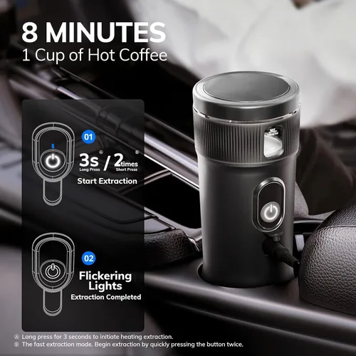 Miniatura 3 de Máquina de café expreso portátil de 100 W con autocalentamiento y lista para el automóvil, compatible con cápsulas NS y café molido, ideal