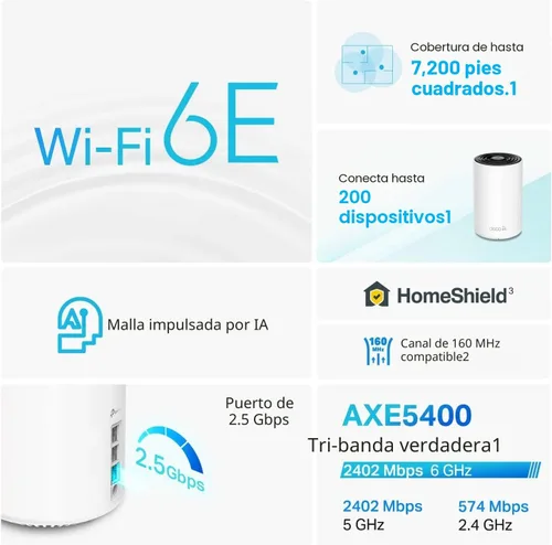 Miniatura 5 de TP-Link Deco XE75 Pro AXE5400 Sistema WiFi 6E en Malla Tribanda - Puerto WAN/LAN de 2.5G, Cubre hasta 5500 Pies Cuadrados, Reemplaza al Router