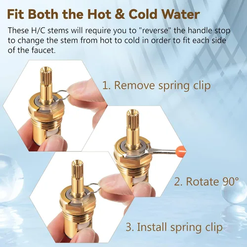 Miniatura 4 de Enhon Paquete de 2 cartuchos de grifo compatibles con el estándar americano 994053-0070a o 994053-0070a/H reemplazo de vástago de grifo de bañera