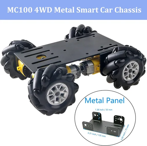 Miniatura 3 de MC100 4WD Mecanum Wheel Chasis de coche con motor TT, kit de coche inteligente de control remoto con rueda omnidireccional de 2.362 in para Negro