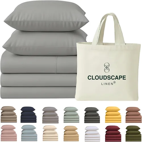 Miniatura 38 de Cloud Scape Linen - Juego de sábanas de 100% algodón egipcio, tamaño individual, juego de ropa de cama de lujo de 3 piezas, 400 hilos, calidad