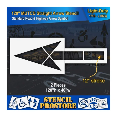 Miniatura 6 de Plantillas de pavimento – 120 pulgadas – Plantilla de flecha recta para MUTCD, FHWA, Road & HWY DOT – (2 piezas) – 120 pulgadas x 42 pulgadas x 1/8