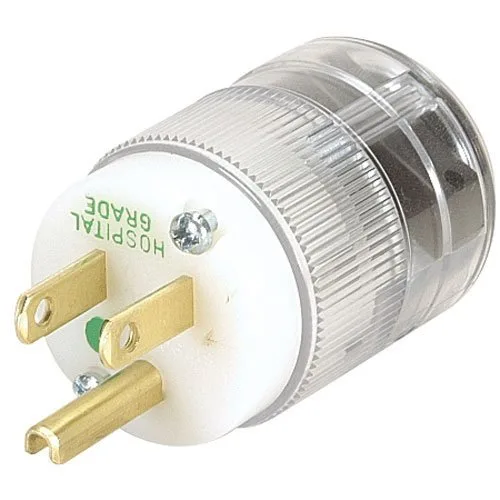 Marinco Power Products 8215T 15A 125V 2P 3W (5-15P) Enchufe de grado hospitalario, cuerpo negro en una carcasa transparente
