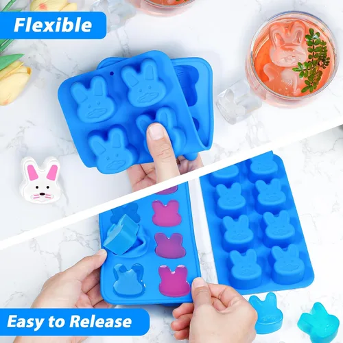 Miniatura 4 de Webake Moldes para cubitos de hielo de conejo de Pascua, moldes de silicona de conejo de 8 cavidades para chocolate, dulces, cubitos de hielo