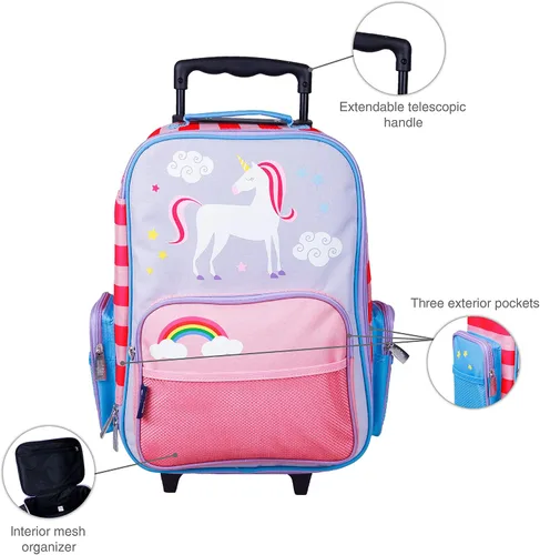 Miniatura 4 de Wildkin Paquete de maleta rodante con botella de agua reutilizable de acero de 14 onzas (unicornio)