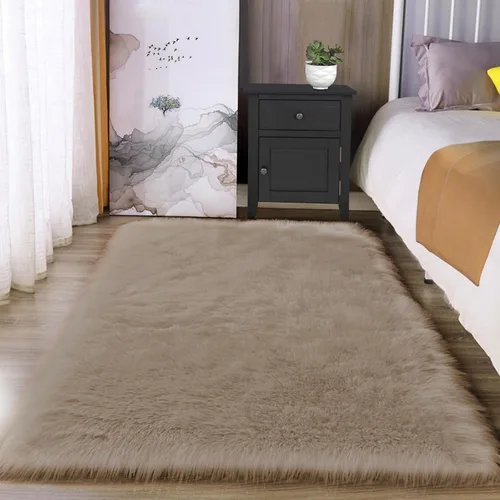 Miniatura 100 de Latepis - Tapete rectangular de piel sintética tipo lana de oveja suave, esponjosa y lavable para sala de estar, dormitorio, sala de juegos o Blanco