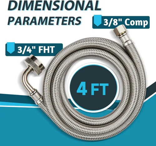 Miniatura 2 de Manguera para lavavajillas de 4 pies, 3/8 pulgadas Comp x 3/4 pulgadas FHT de acero inoxidable con codo FGH de 90 grados