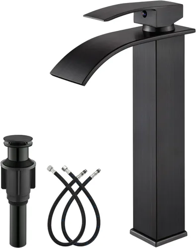 Miniatura 13 de gotonovo Grifo de Baño Alto Tipo Cascada de Una Sola Manija Grifos de Baño para Lavabo de 1 Orificio Grifo de Lavabo Vessel de Acero Inoxidable