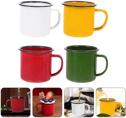 Miniatura 6 de YARNOW 4 tazas de café, taza de café de viaje esmaltada para reuniones familiares, picnics, barbacoas y más