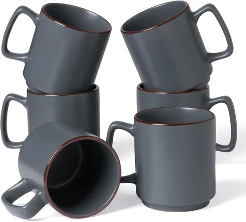 Miniatura 22 de famiware Juego de 6 tazas de café Nebula de 14 onzas, juego de tazas de cerámica con asa para café con leche, té, leche, capuchino, cacao, negro mate