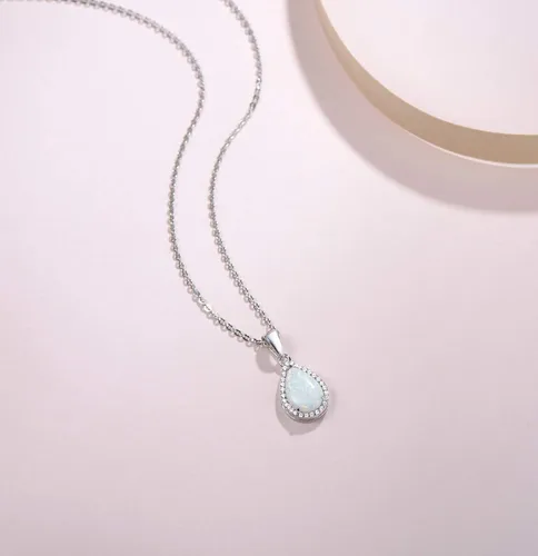 Miniatura 3 de FANCIME Aretes de plata de ley con ópalo blanco, piedra natal de octubre, ópalo de fuego, halo de gota de agua, forma de lágrima, aretes de ópalo