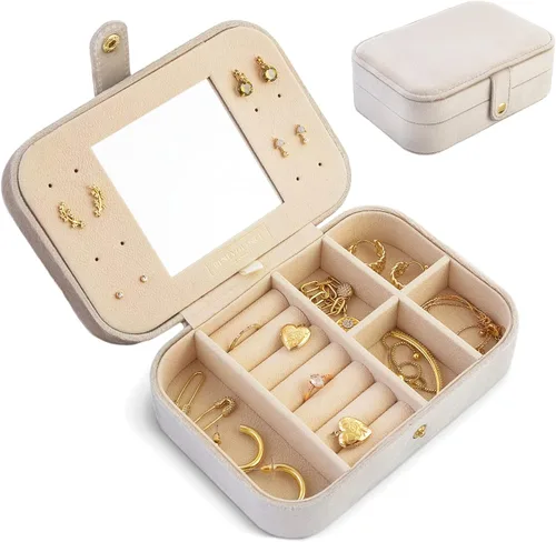 Benevolence LA - Joyero de viaje Almacenamiento y organizador de joyas Joyero para mujer Organizador de anillos collares y aretes con espejo