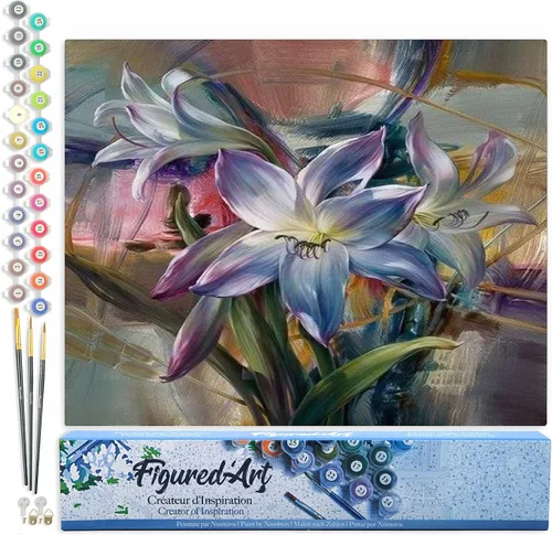 Miniatura 63 de Figured'Art - Juego de pintura por números, lienzo enrollado sin marco, para manualidades, para adultos, 16 x 20 pulgadas, jarrón de peonías