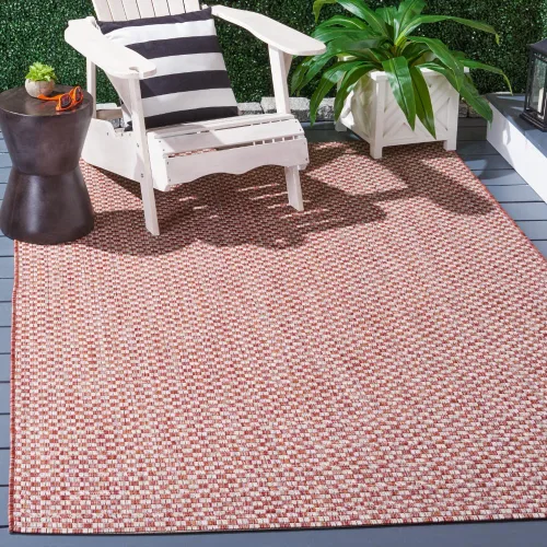 Miniatura 30 de SAFAVIEH Alfombra lavable al aire libre Courtyard Collection - 6'7" x 9'6", azul claro y gris claro, no desprende pelusa y fácil limpieza, ideal