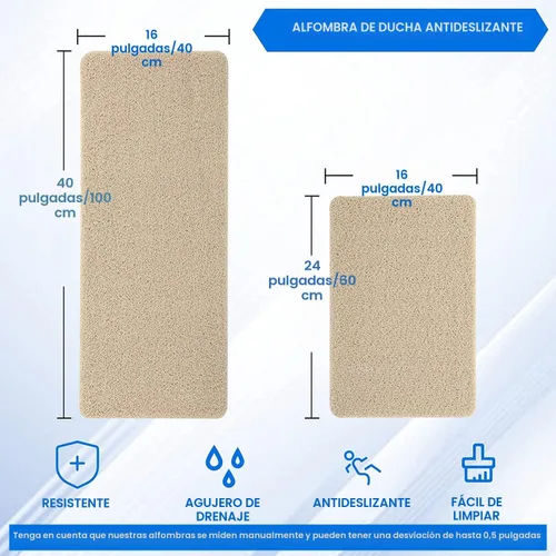 Miniatura 2 de Hargiis - Tapete antideslizante de secado rápido para tina y ducha, tapete exfoliante para pies, para baño, cocina u hotel, beige, 24 x 16 pulgadas