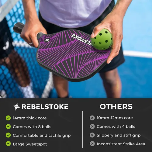 Miniatura 8 de Pickleball Paddles Set of 4 – Premium Fiberglass Paddle Set with 14mm Polypropylene Honeycomb Core – Complete Bundle with 8 Indoor/Outdoor Balls &