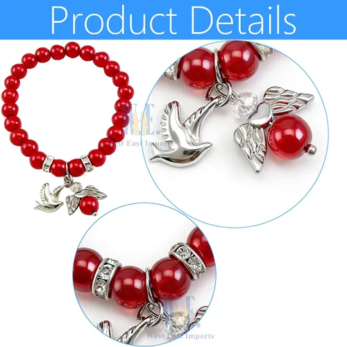 Miniatura 3 de WE Recuerdos de confirmación (12 piezas) Pulsera roja con cruz de ala de ángel, Madera