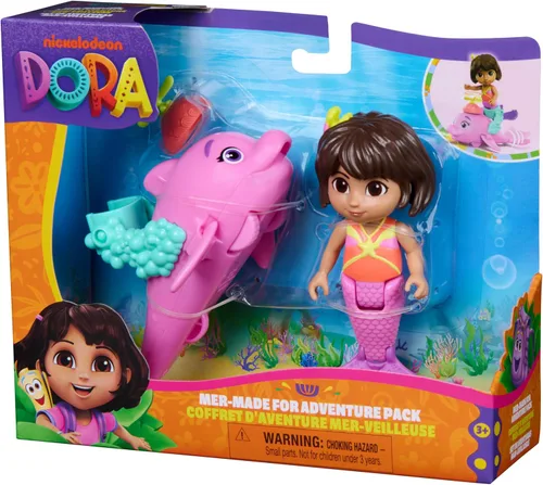 Miniatura 9 de Dora, Mer-Made for Adventure - Paquete de 2, figura de sirena de DORA de 4.5 pulgadas y delfín, juguetes de sirena y juguetes para niños para niñas