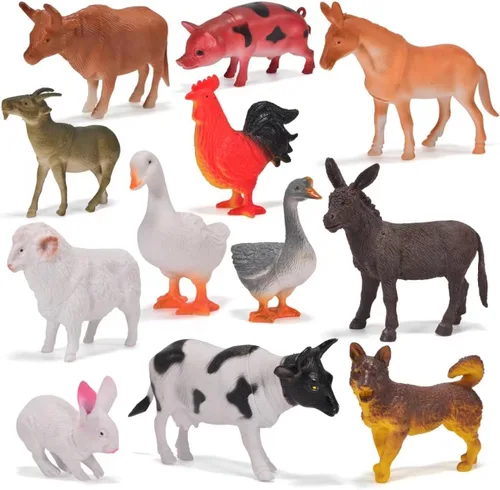 Paquete de 12 juguetes de animales de granja grandes para niños de 3 a 5 años de 1 a 3 años, figuras educativas realistas de animales de granja de
