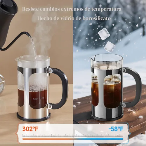 Miniatura 5 de Cafetera de prensa francesa Veken de 34oz 1 L, sin plástico en contacto con el café, vidrio de borosilicato espesado resistente al calor, cafetera
