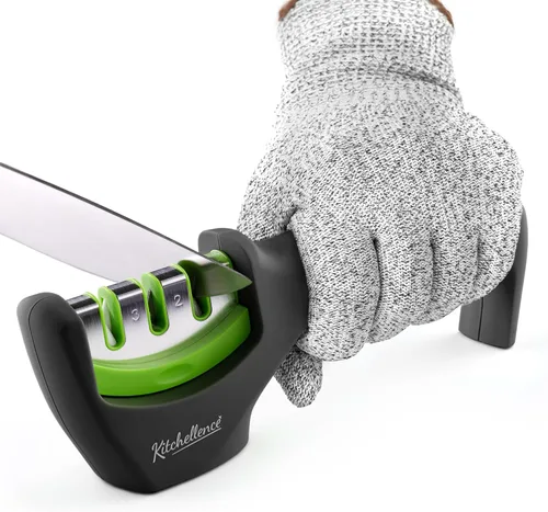 Miniatura 12 de Accesorios para cuchillos de cocina 4 en 1: afilador de cuchillos de 3 etapas ayuda a reparar, restaurar, pulir hojas y guante resistente a cortes