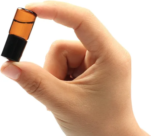 Miniatura 5 de Furnido Paquete de 25 botellas de vidrio ámbar de 0.07 onzas líquidas para aceites esenciales, frascos de perfume con bola de rodillo de acero
