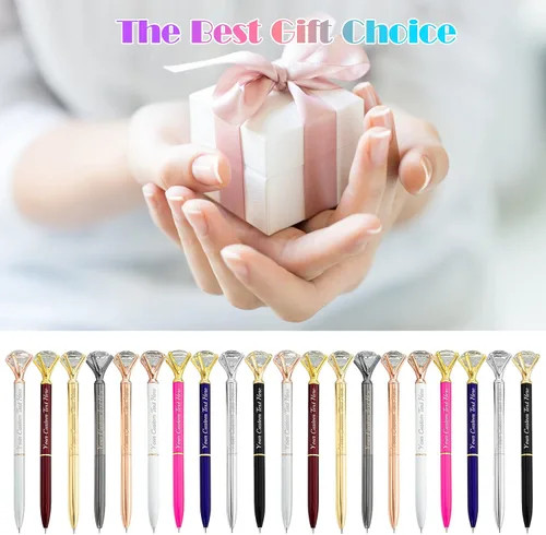 Miniatura 7 de Bolígrafo de diamante personalizado, bolígrafos de cristal personalizados en negro con nombre y texto, gemas personalizadas, 1 unidad, regalo