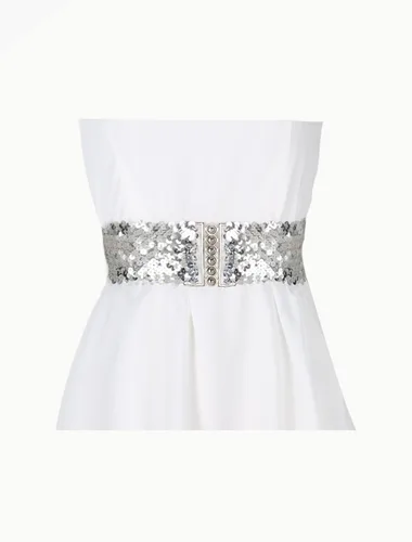Miniatura 7 de uxcell Ladies Sequins Decor Metal Interlooking Buckles Elastic Waist Belt
