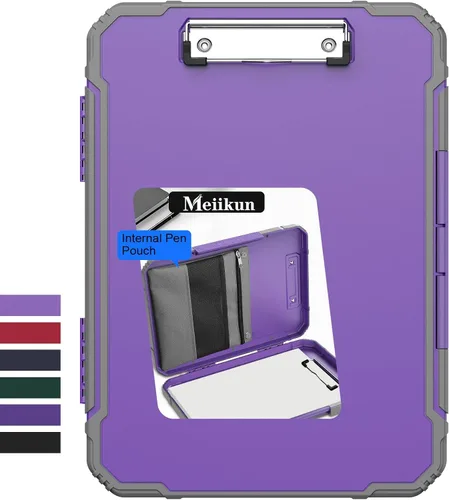 Miniatura 10 de Meiikun Portapapeles con almacenamiento, protección resistente a prueba de golpes, bolsa interna para bolígrafo y clip de metal, tableros de clip
