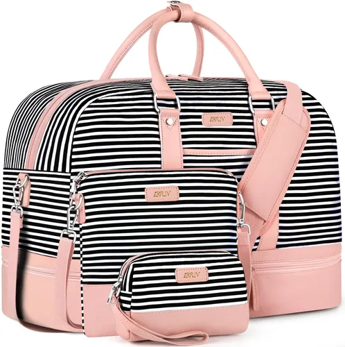 Miniatura 112 de IBFUN Bolsas de fin de semana para mujer, bolsa grande de lona para viaje, bolsa de viaje con compartimento para zapatos, 21 pulgadas, juego de 3