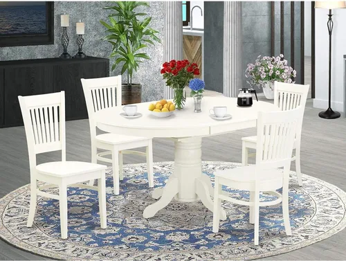 Miniatura 8 de HomeStock El juego de mesa de comedor de 5 piezas incluye una mesa de cocina ovalada con hojas y 4 sillas de comedor Parson de piel sintética