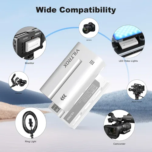 Miniatura 4 de VILTROX Paquete de 2 baterías NP-F550 y cargador de pared para cámara Sony NP F530 F550 F970 F960 F770 F750 F330 TR516 TR716 TR818 TR910 TR917, luz