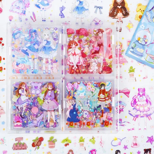 Kawaii - Calcomanías de dibujos animados para diario, 600 unidades, 100 hojas de vinilo en caja, lindas calcomanías transparentes para diario,