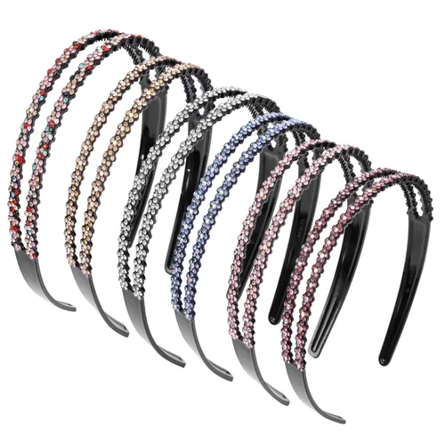 Miniatura 14 de Diademas con pedrería para mujeres y niñas, 4 piezas de diadema brillante de cristal antideslizante, diadema de cabello de pedrería sólida