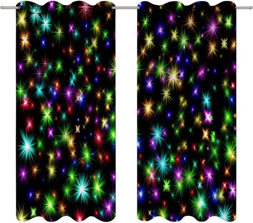 Cortinas opacas negras con diseño de estrella brillante para dormitorio, 63 pulgadas de largo, 2 paneles de 42 x 63 pulgadas, para oscurecer la