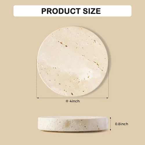 Miniatura 3 de Jaboneras de Mármol de Piedra Travertino Natural Soporte de Esponja para Baño, Bañera, Ducha, Fregadero de Cocina, Caja de Jabón Redonda Artesanal