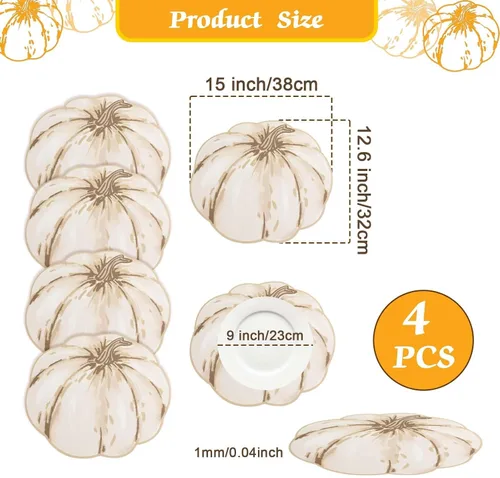 Miniatura 2 de Simplebrand Juego de 4 manteles individuales con estampado de calabaza beige para cocina, resistentes a las manchas, protegen la mesa del comedor
